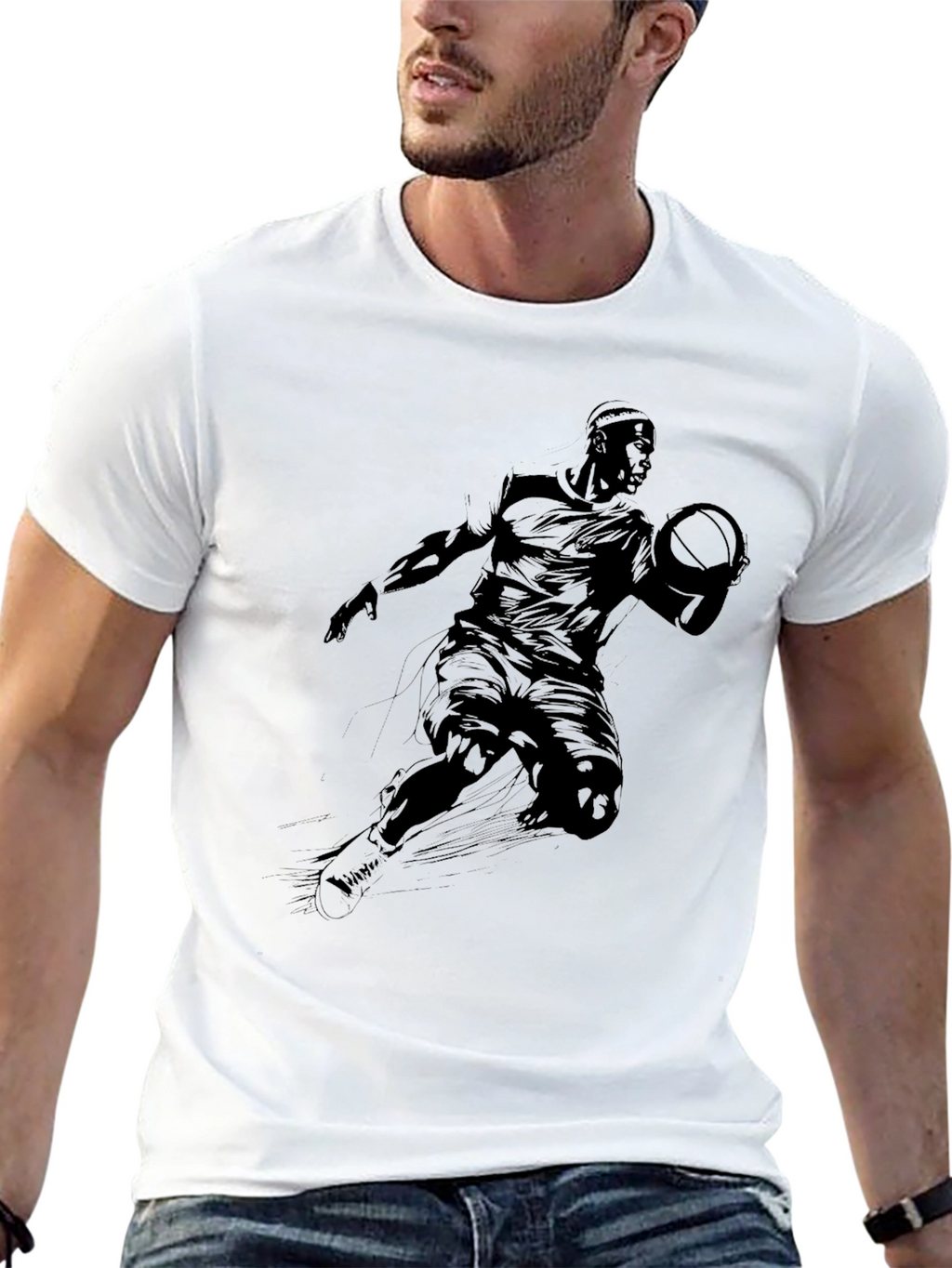 Black Graphic Tee - Basketball Player Design