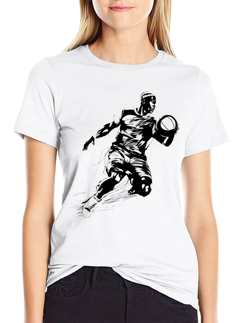 Black Graphic Tee - Basketball Player Design