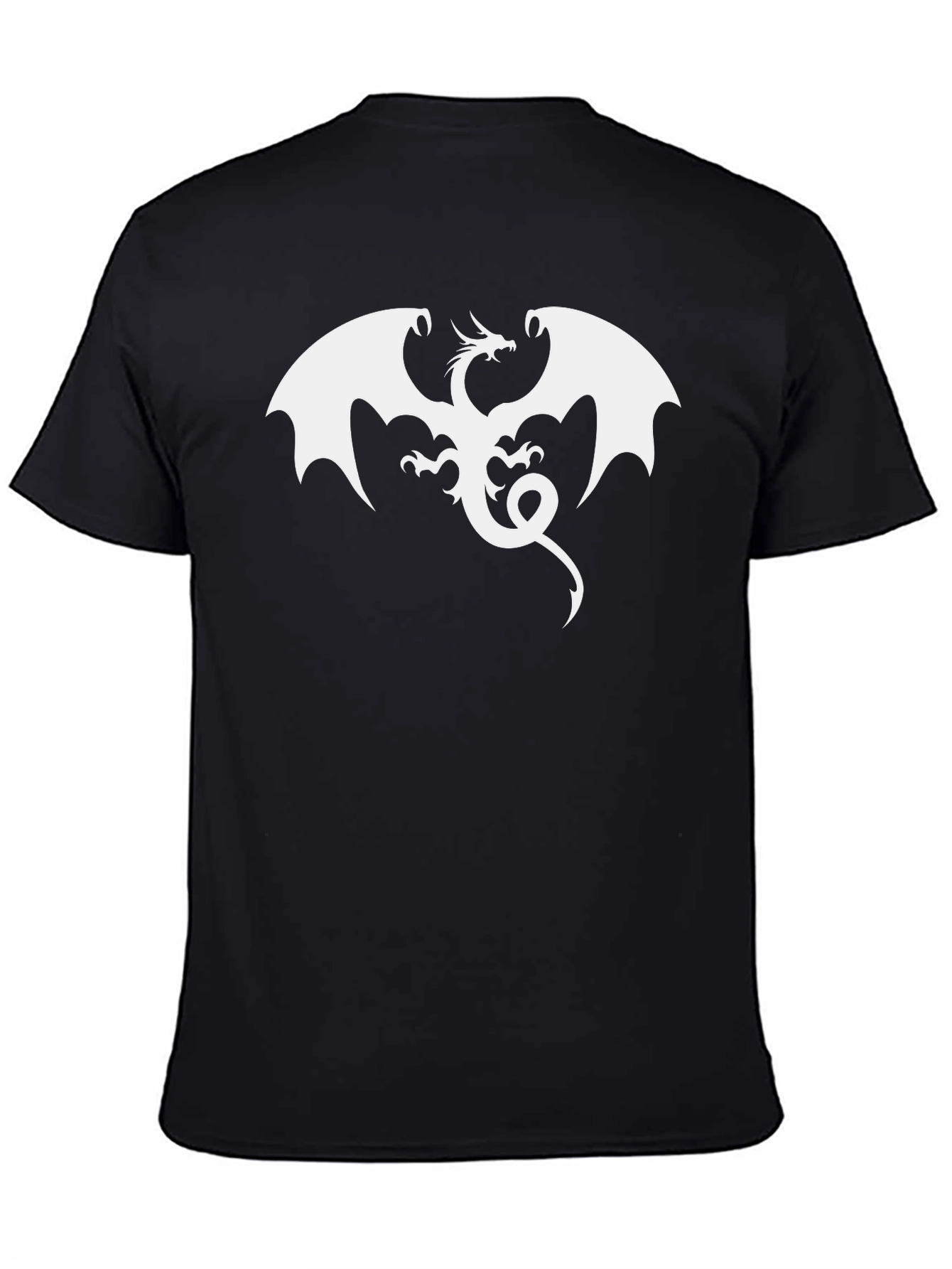 Black T-Shirt with White Dragon Graphic