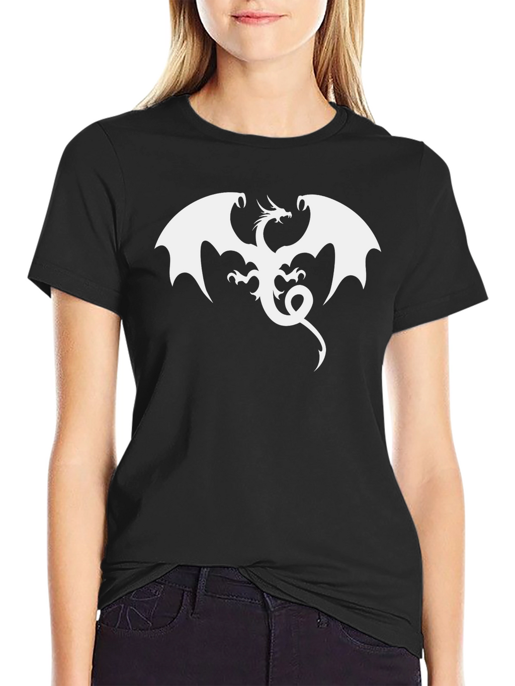 Black T-Shirt with White Dragon Graphic