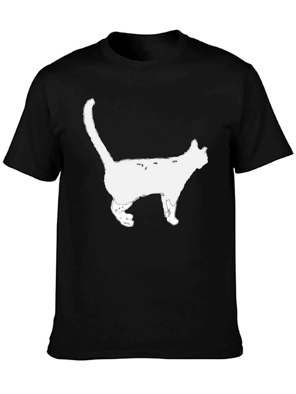Cat Silhouette Graphic Tee - Black Cotton T-Shirt