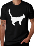 Cat Silhouette Graphic Tee - Black Cotton T-Shirt