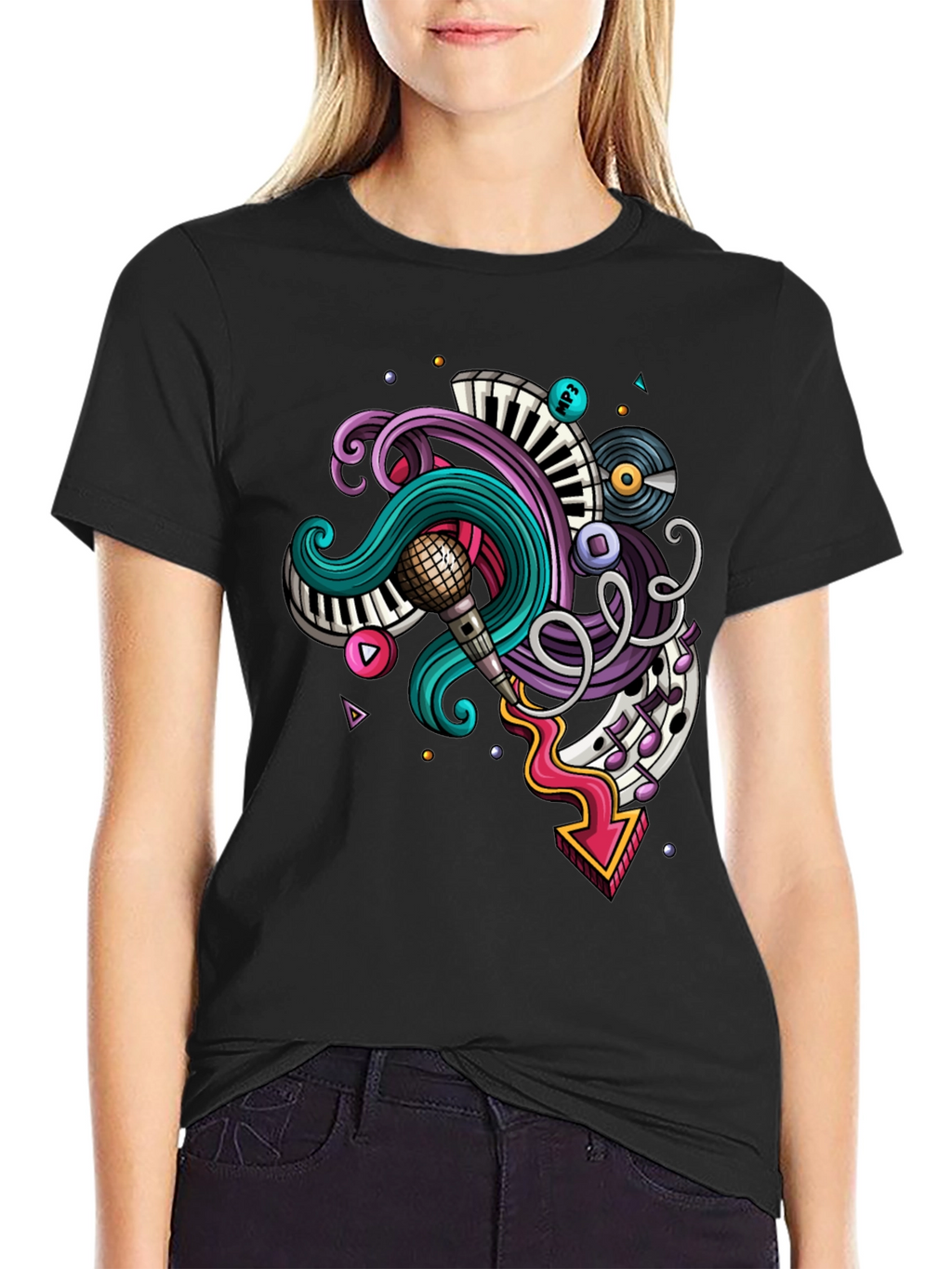 Music Doodle Graphic Black T-Shirt