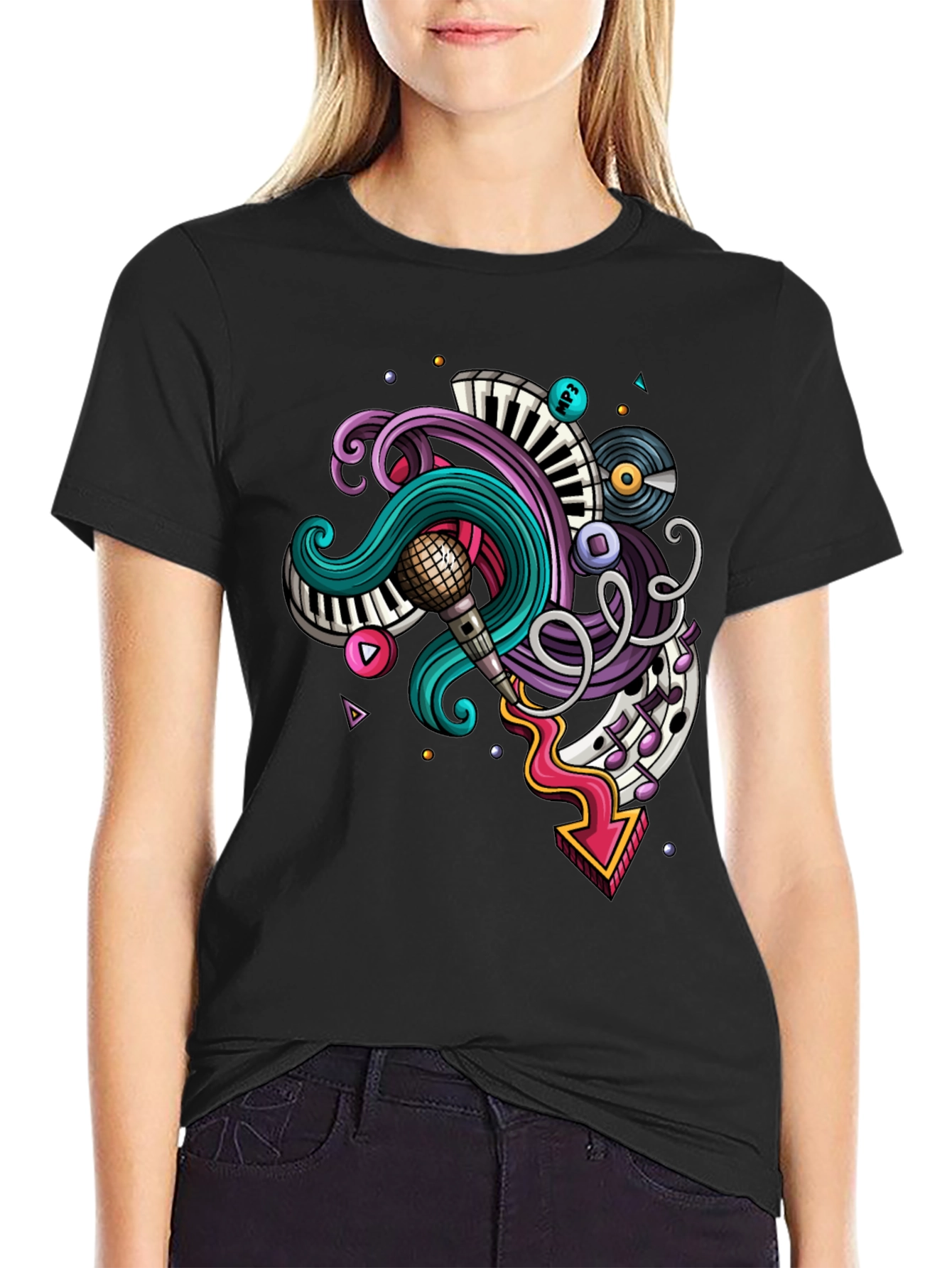 Music Doodle Graphic Black T-Shirt