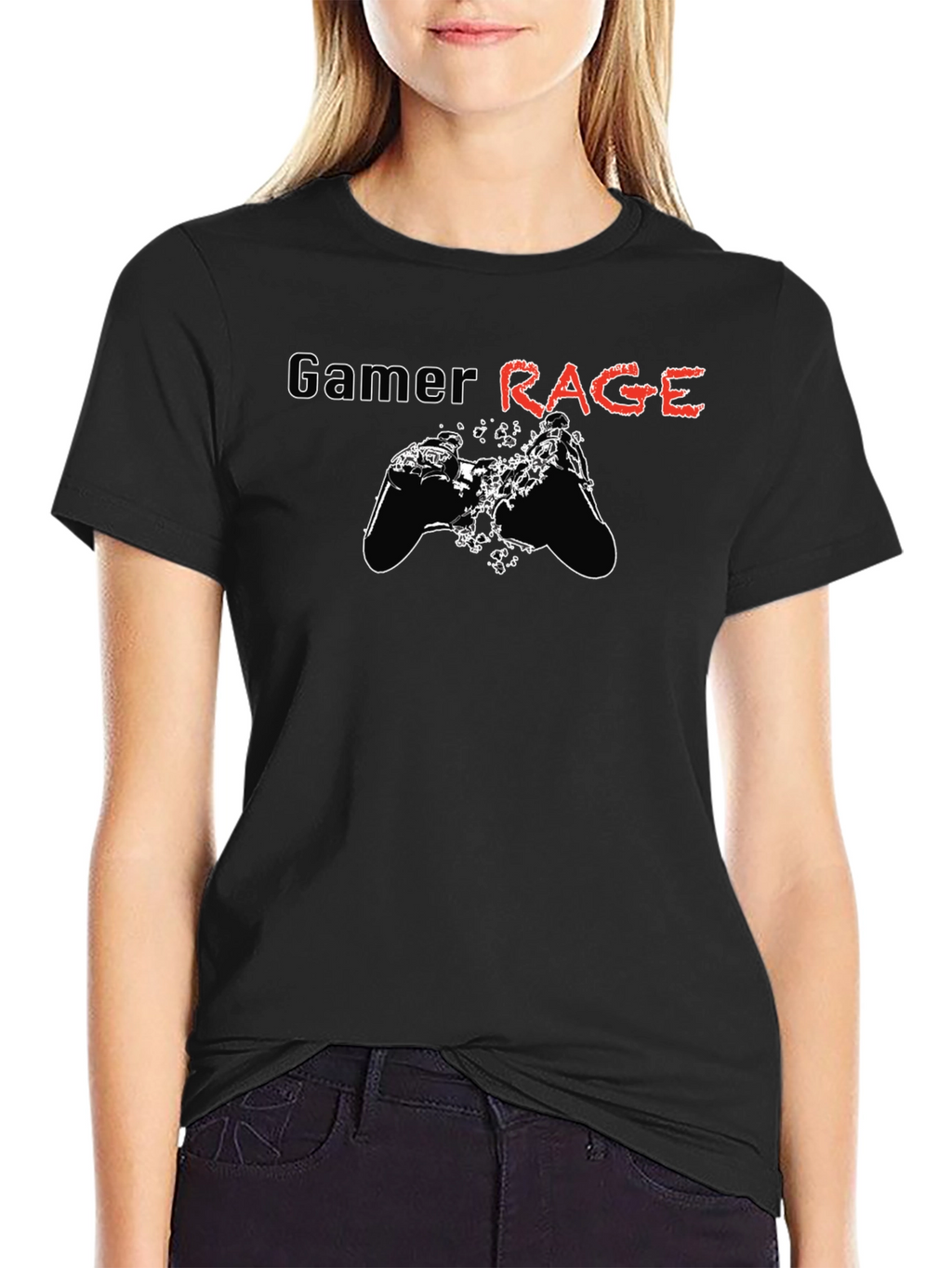 Gamer Rage Graphic Print Black T-Shirt
