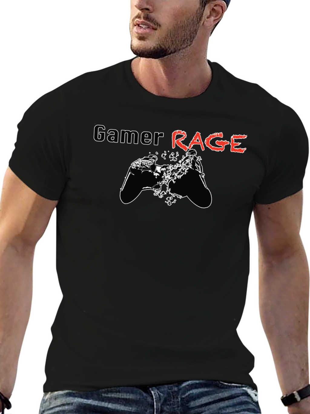 Gamer Rage Graphic Print Black T-Shirt
