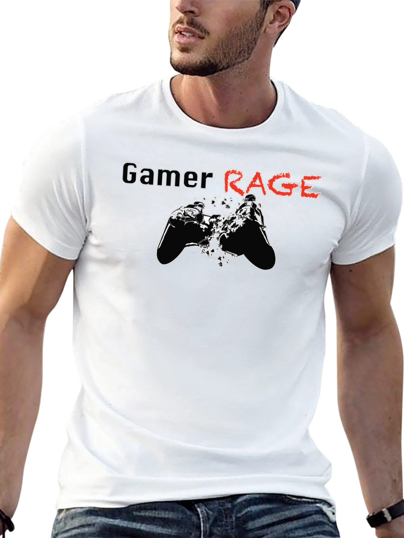 Gamer Rage Graphic Print Black T-Shirt