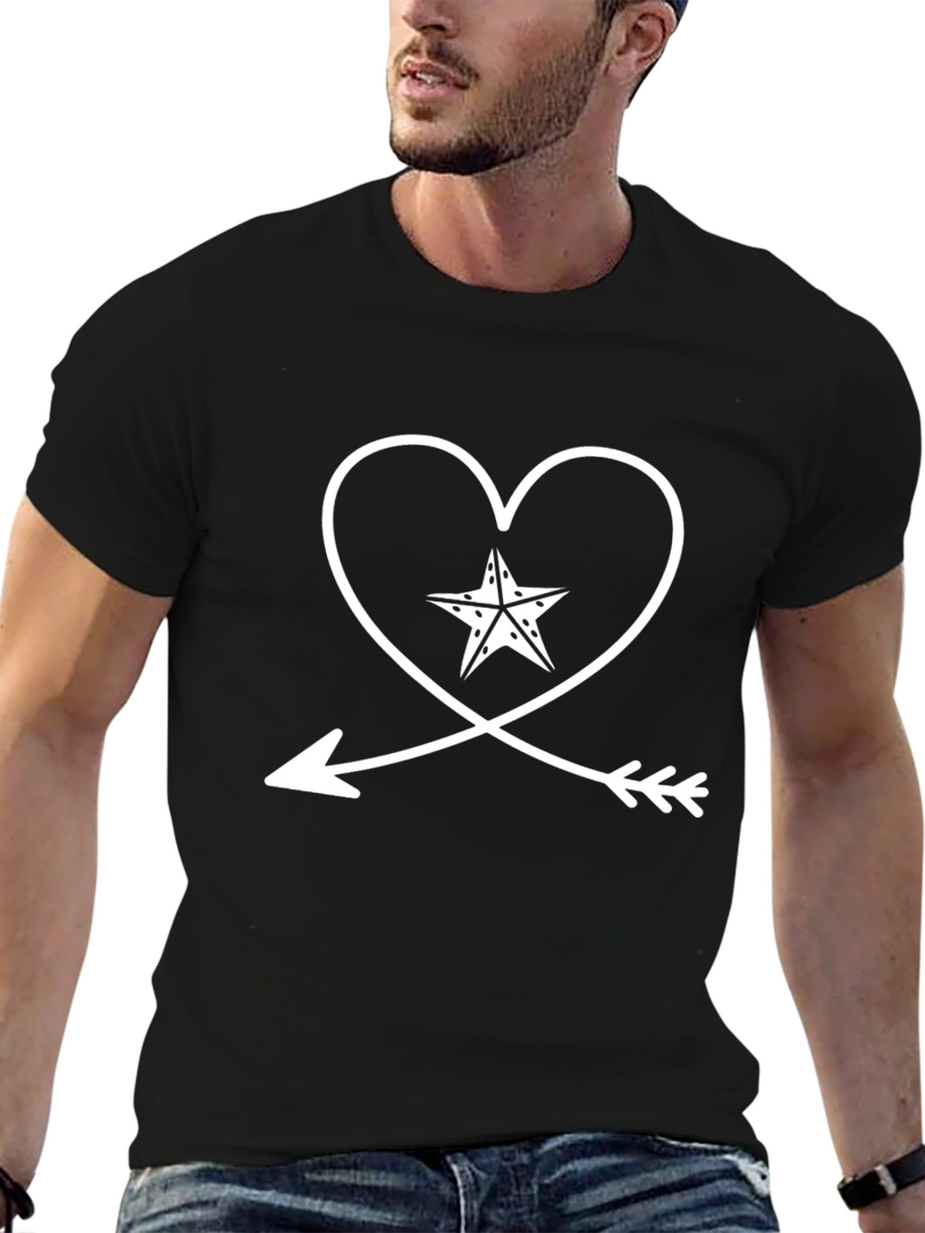 Heart Arrow Star Graphic Tee - Black