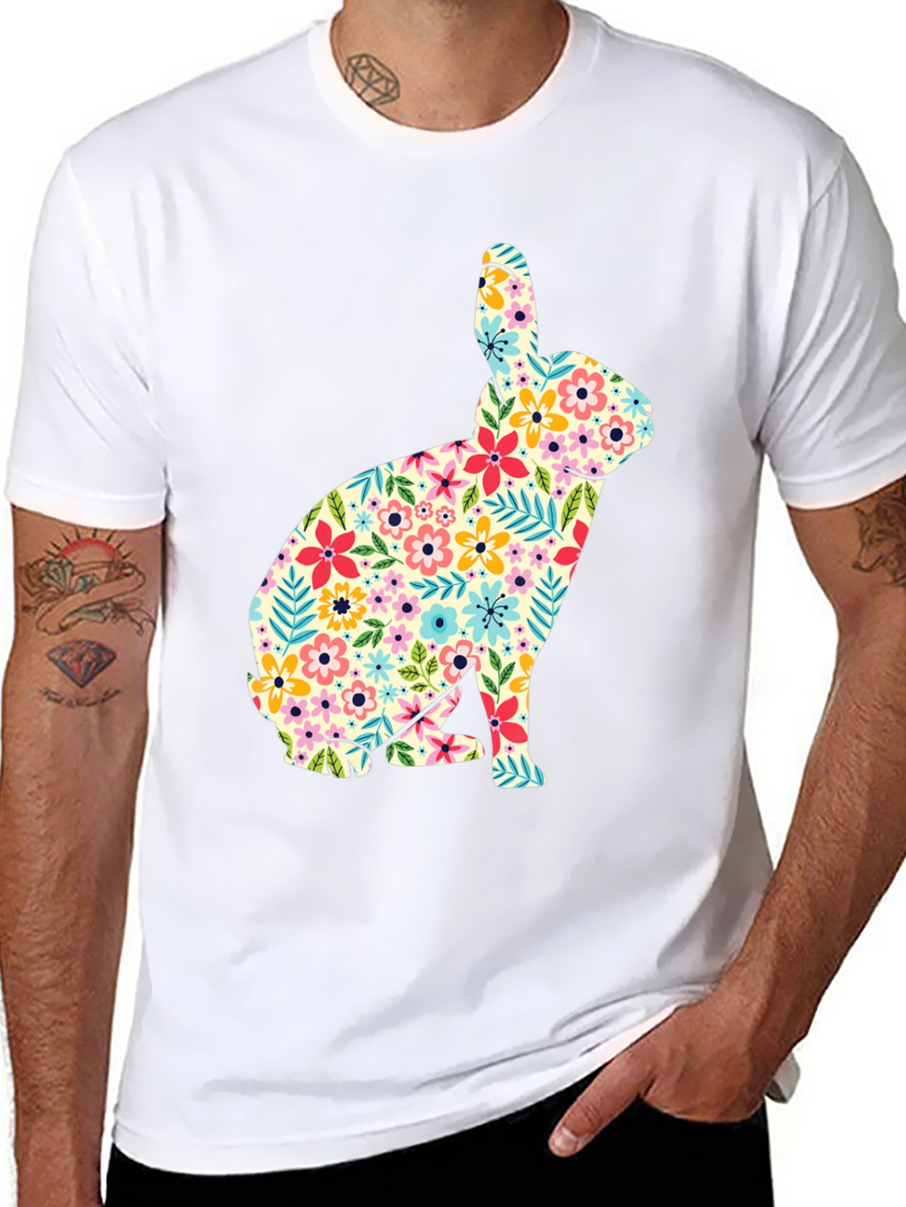 Floral Bunny Graphic Tee - Soft Cotton