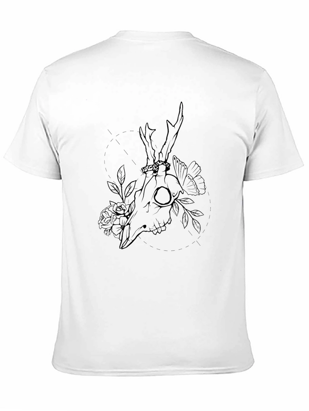 Mens Black Deer Skull Floral Graphic Tee