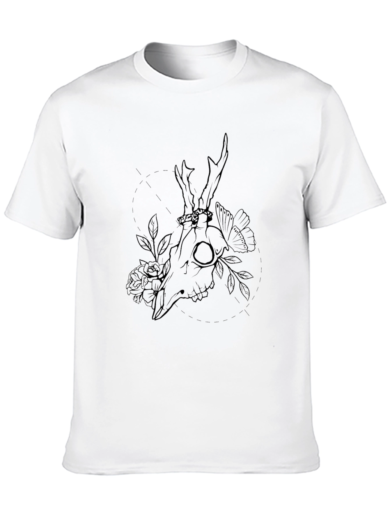Mens Black Deer Skull Floral Graphic Tee