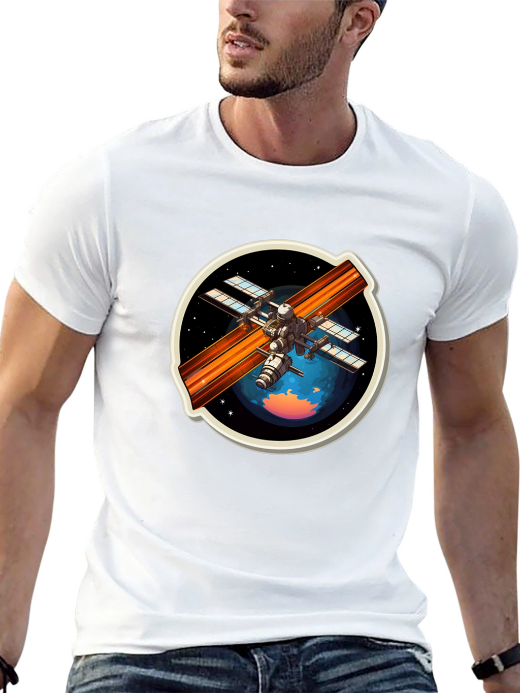 Space Station Graphic Tee - Black Crew Neck