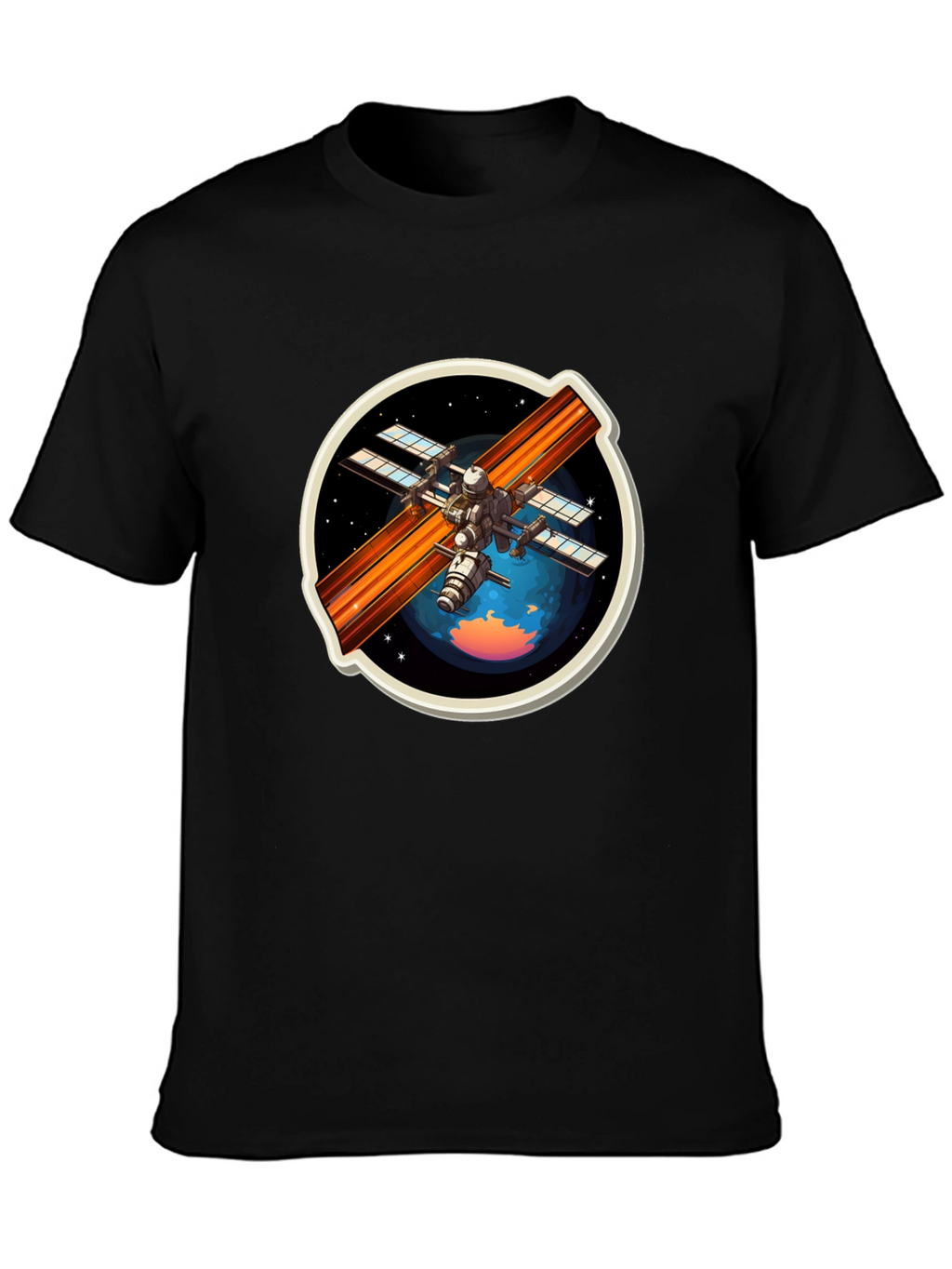 Space Station Graphic Tee - Black Crew Neck