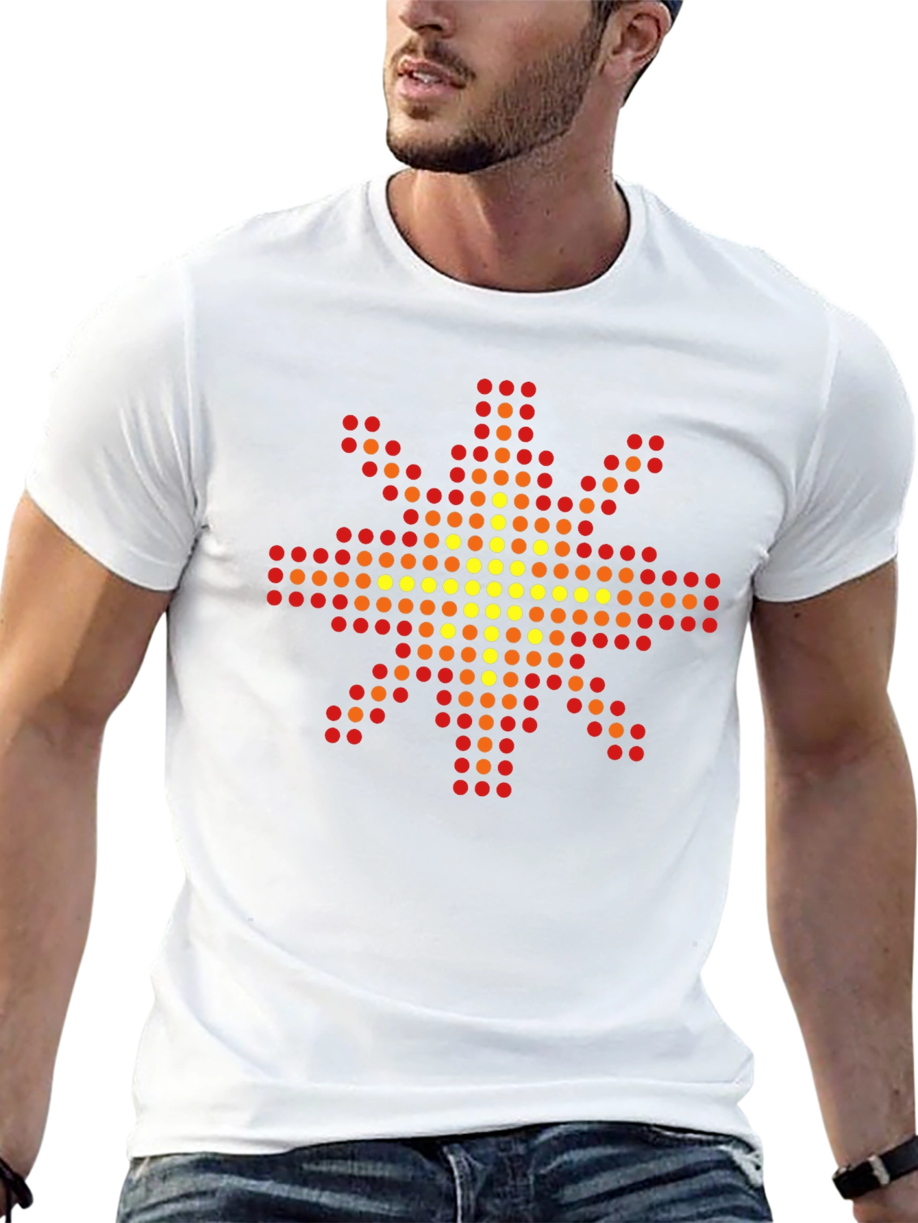 Geometric Pixel Sun Graphic Tee - Black Cotton
