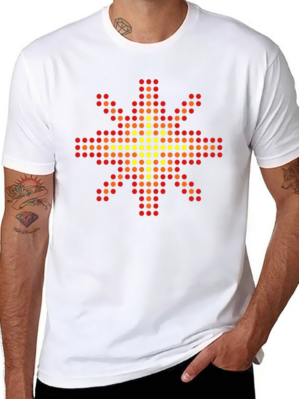 Geometric Pixel Sun Graphic Tee - Black Cotton