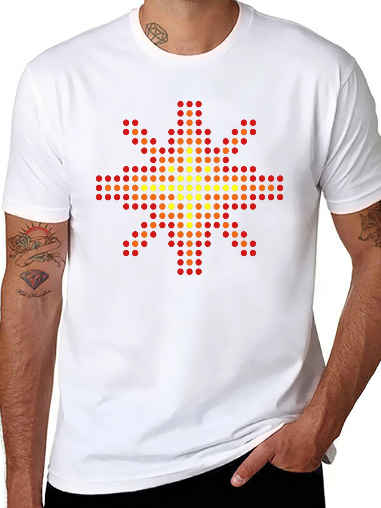 Geometric Pixel Sun Graphic Tee - Black Cotton