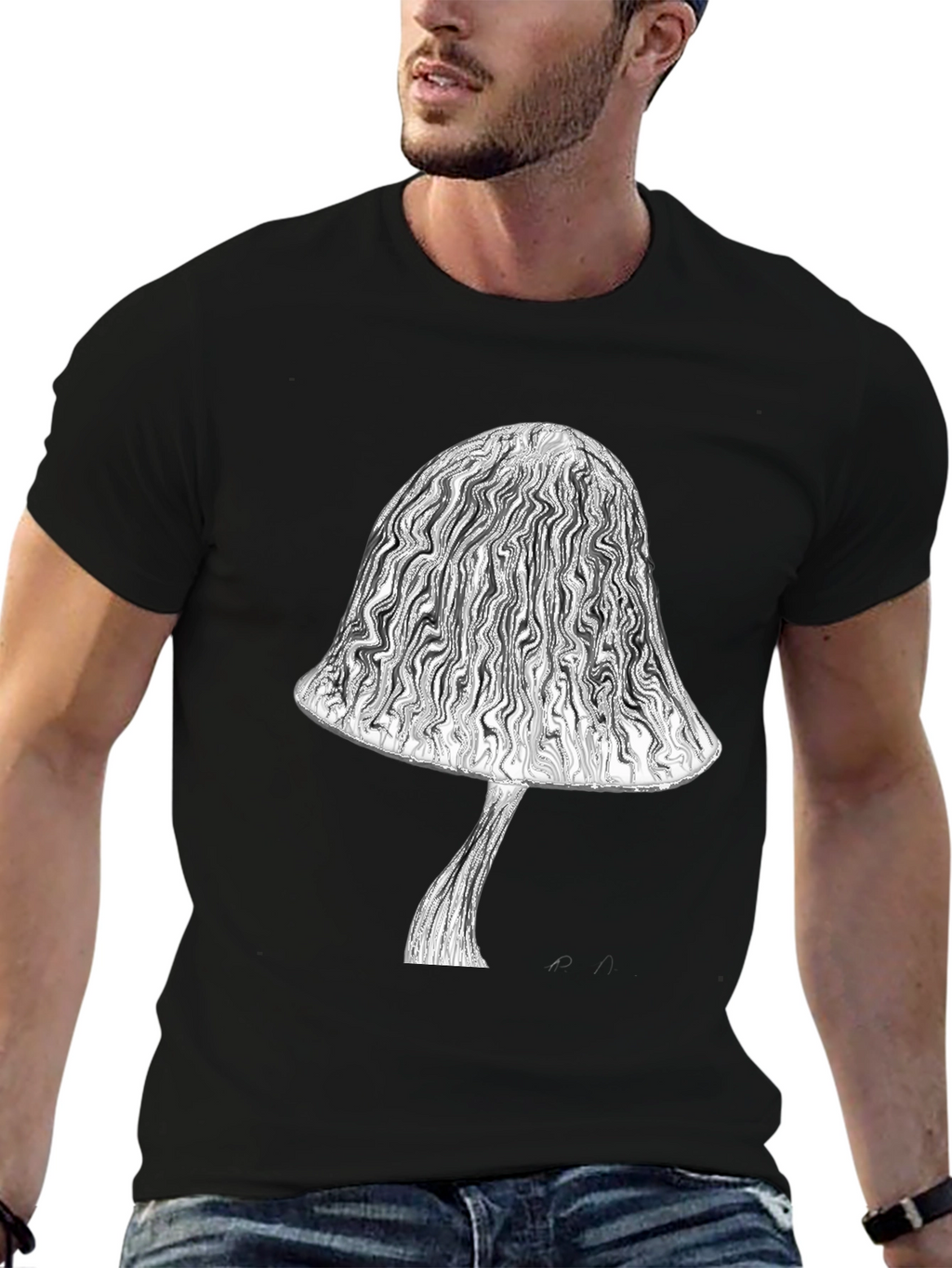 Mushroom Graphic Tee - Stylish Black Cotton T-Shirt