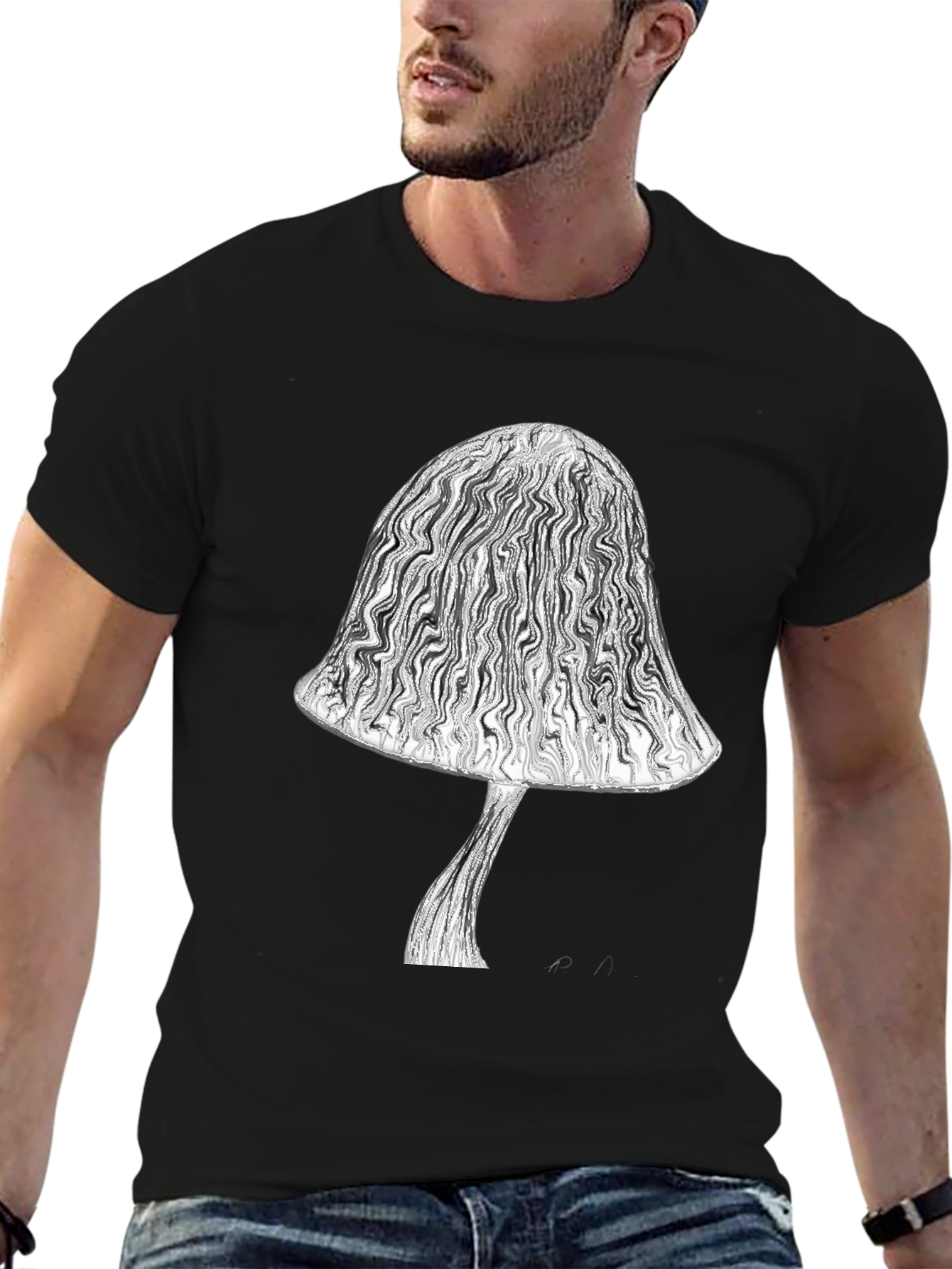 Mushroom Graphic Tee - Stylish Black Cotton T-Shirt