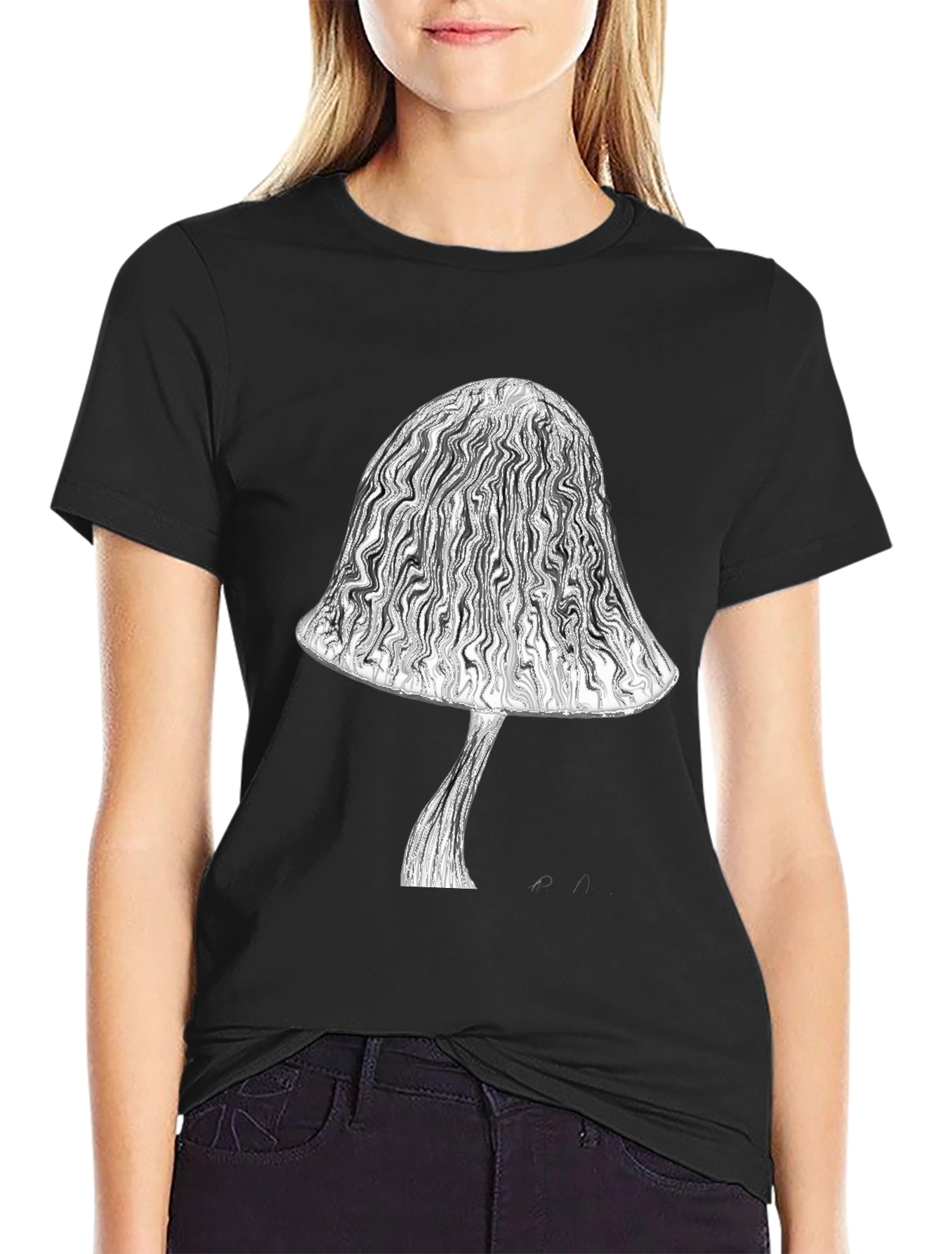Mushroom Graphic Tee - Stylish Black Cotton T-Shirt