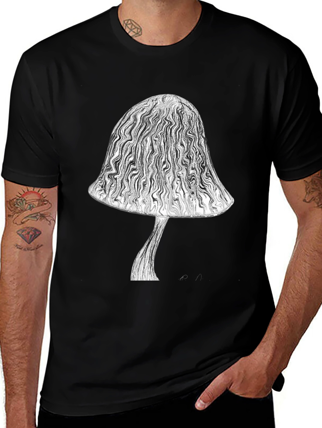 Mushroom Graphic Tee - Stylish Black Cotton T-Shirt