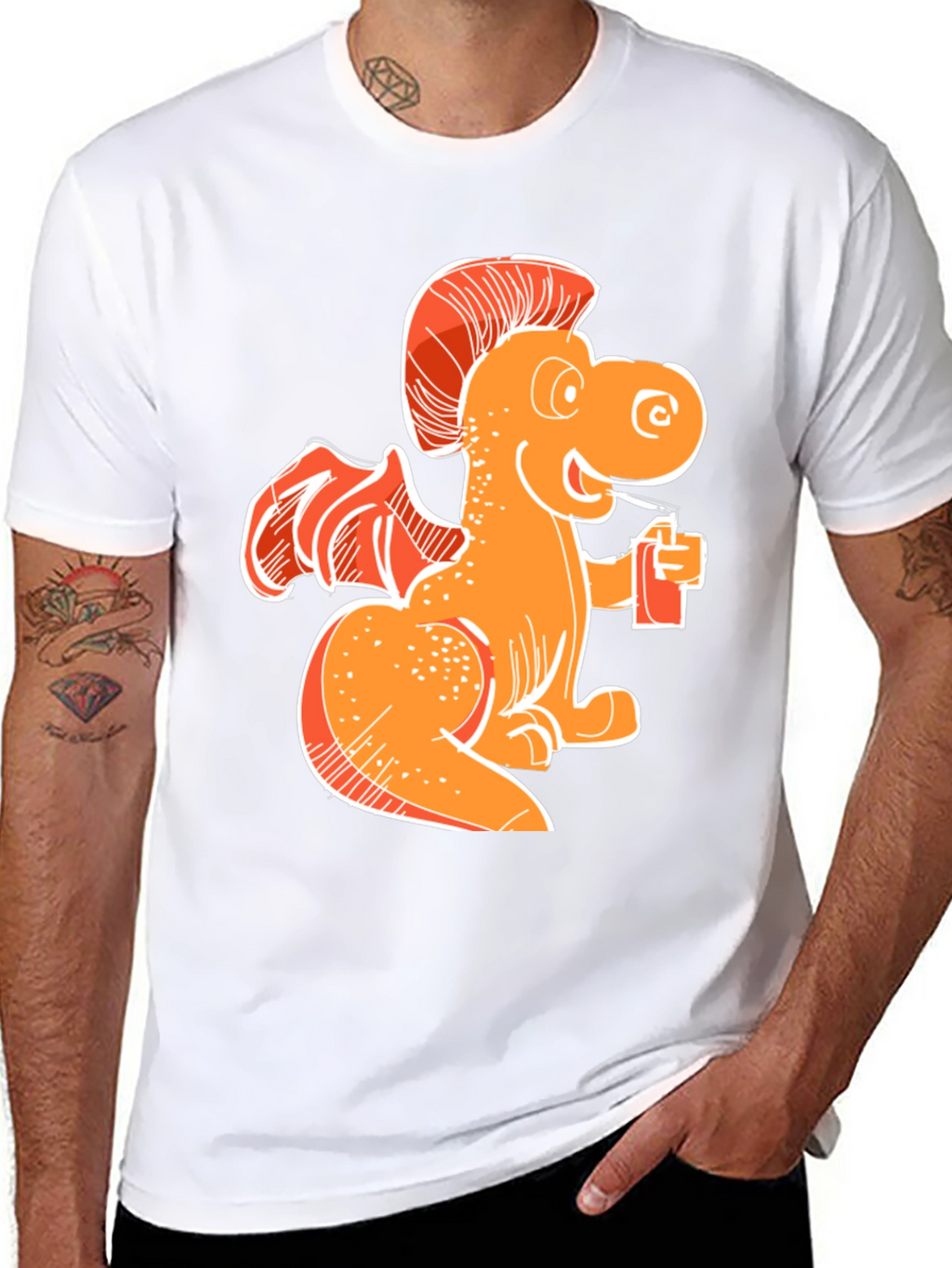 Orange Dragon Drinking Soda T-Shirt