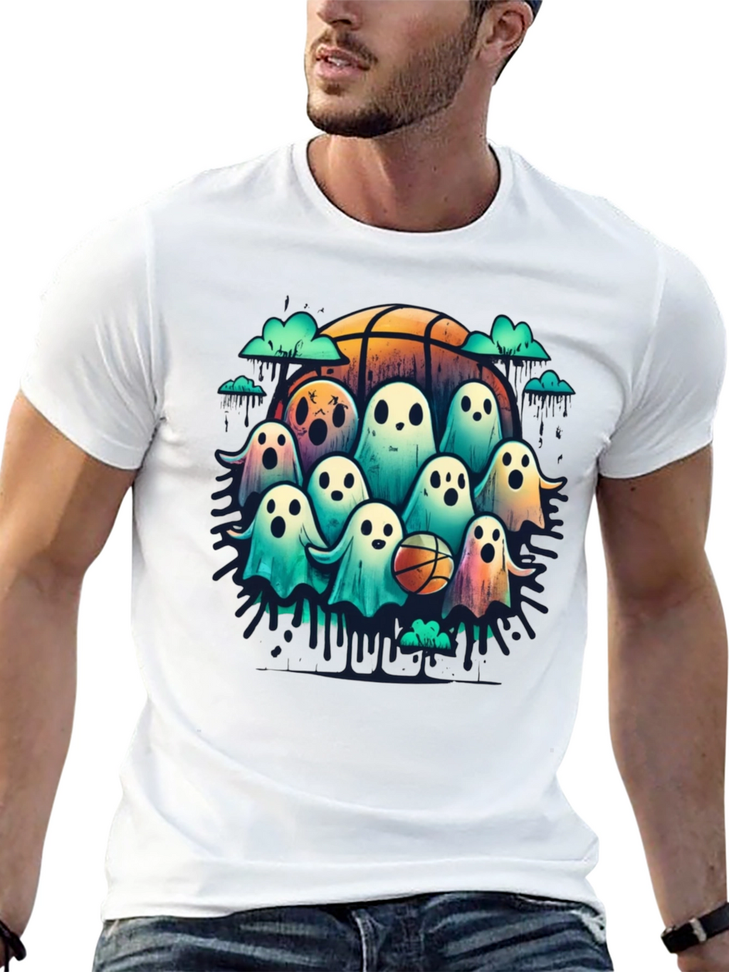 Ghostly Basketball Crew T-Shirt
