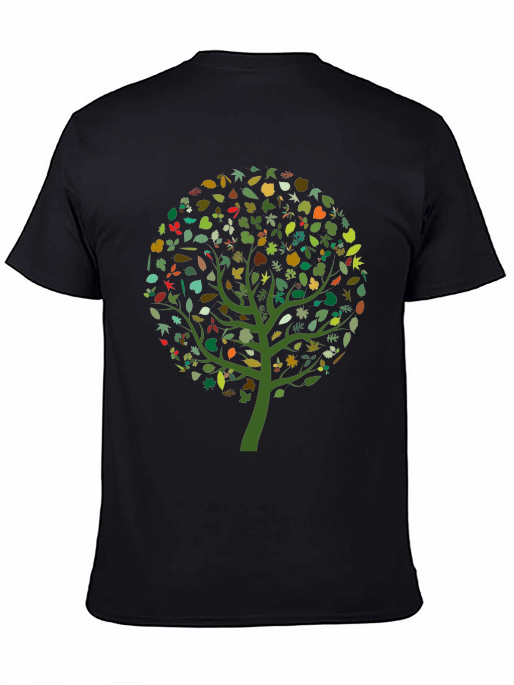 Nature Tree Leaf Print Black Graphic Tee