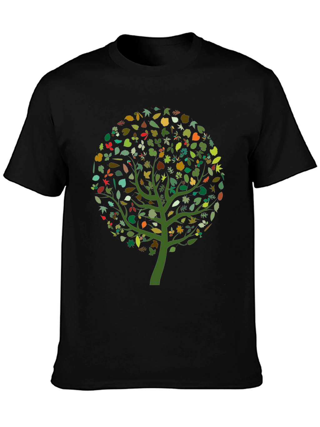 Nature Tree Leaf Print Black Graphic Tee