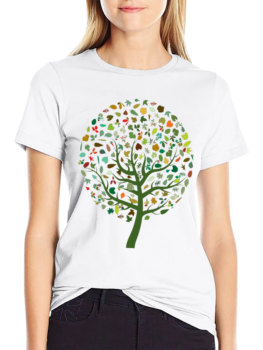 Nature Tree Leaf Print Black Graphic Tee