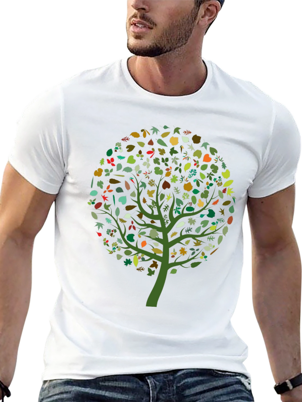 Nature Tree Leaf Print Black Graphic Tee