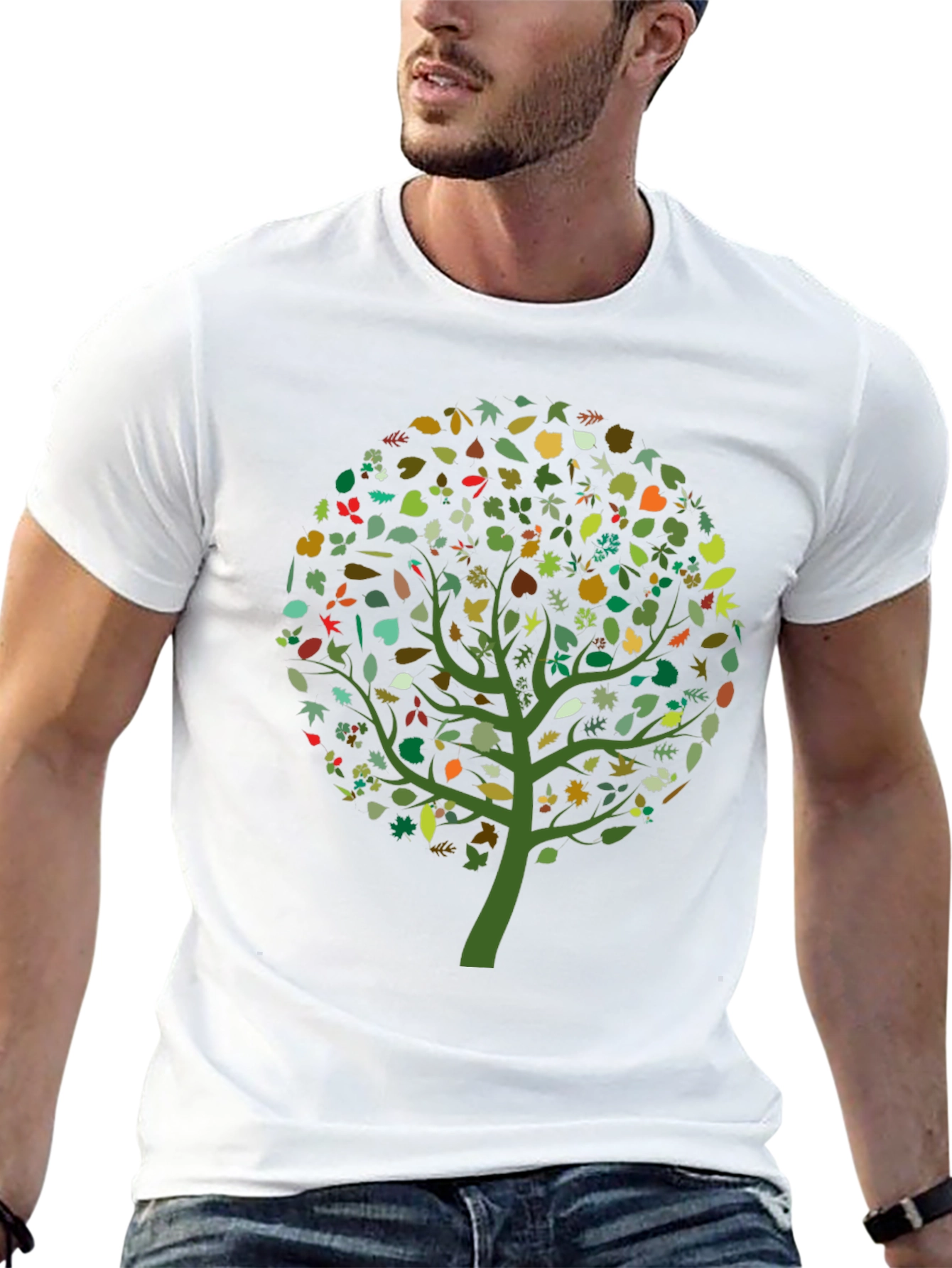 Nature Tree Leaf Print Black Graphic Tee