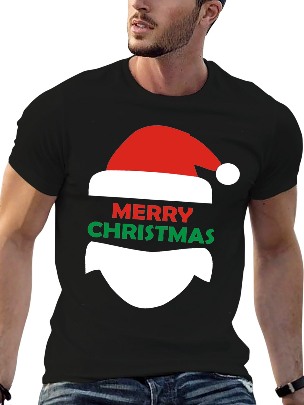 Merry Christmas Santa Face Graphic T-Shirt