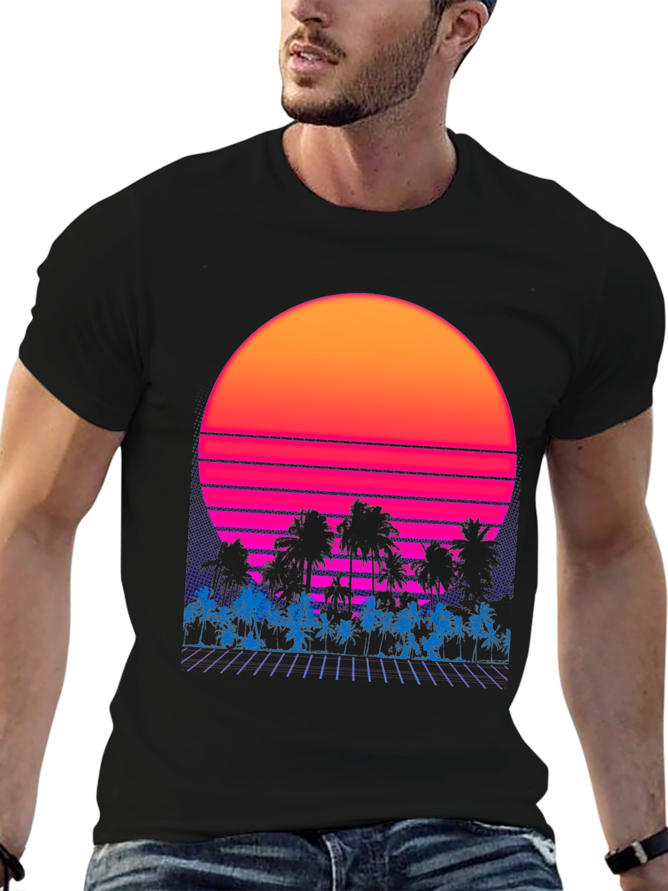Retro Sunset Palm Tree Graphic Tee