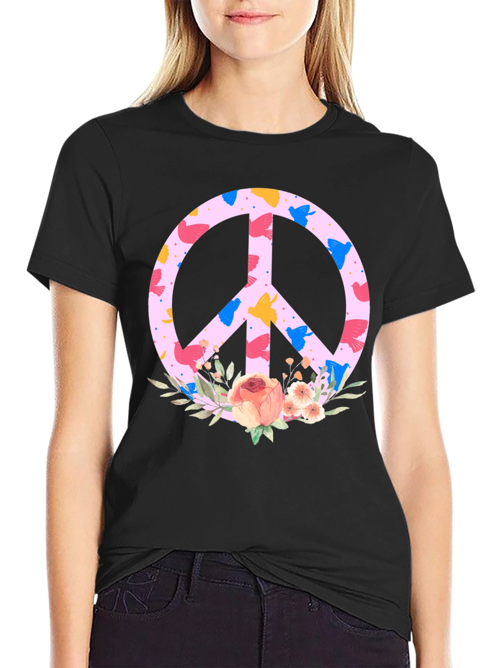 Floral Peace Sign T-Shirt - Trendy Graphic Tee