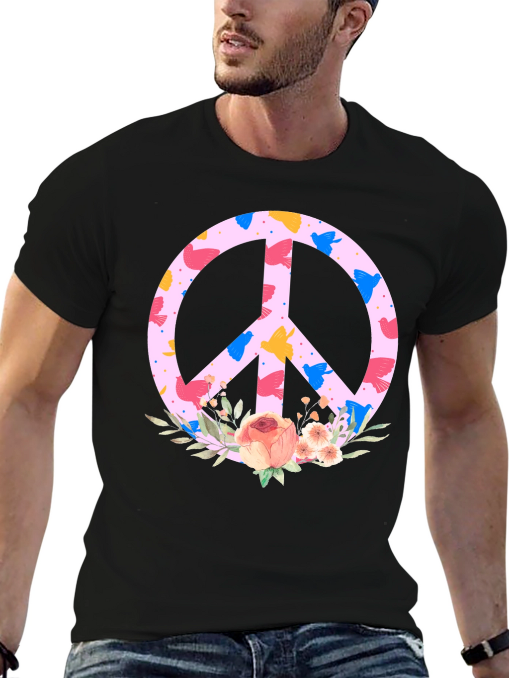 Floral Peace Sign T-Shirt - Trendy Graphic Tee