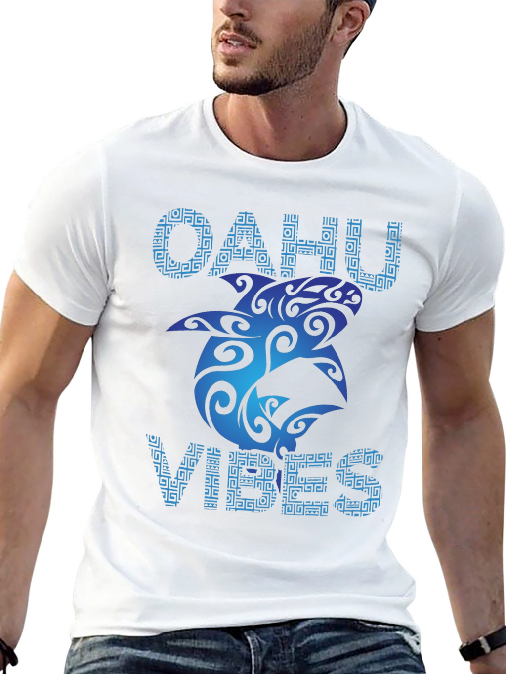 Oahu Vibes Black T-Shirt - Tribal Shark Design