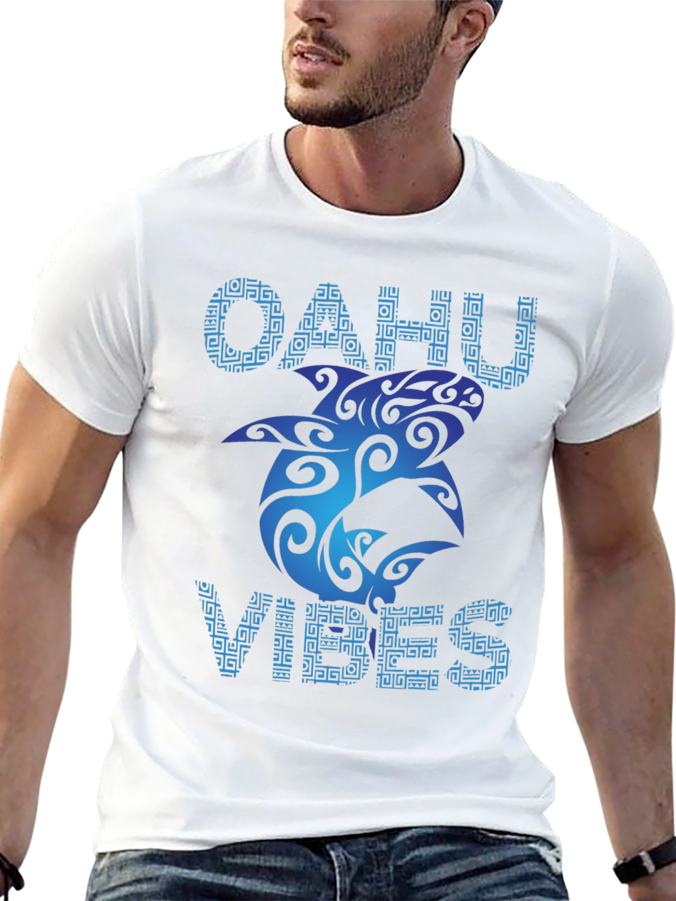 Oahu Vibes Black T-Shirt - Tribal Shark Design