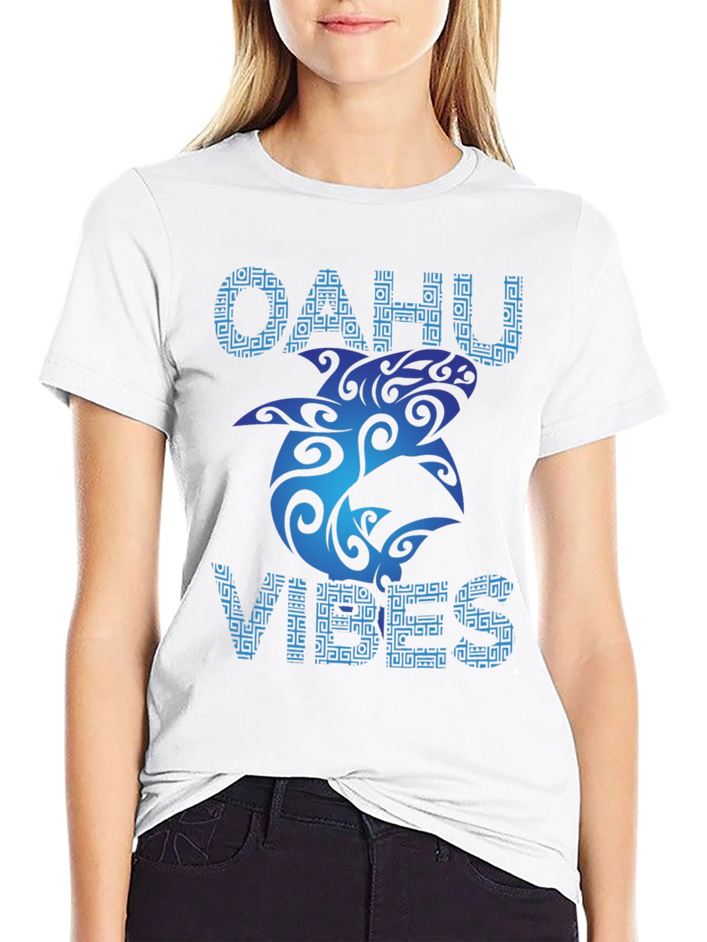 Oahu Vibes Black T-Shirt - Tribal Shark Design