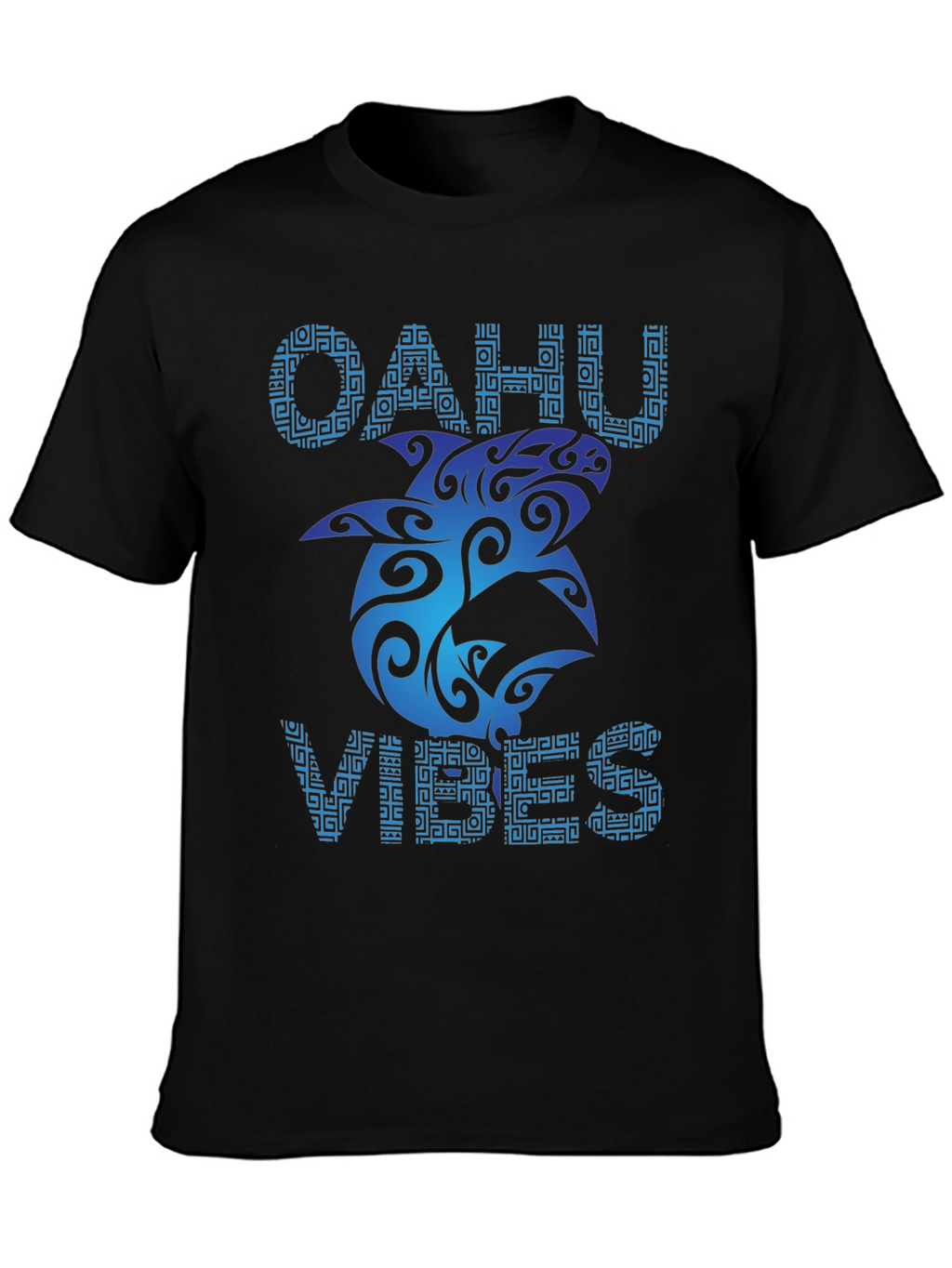 Oahu Vibes Black T-Shirt - Tribal Shark Design