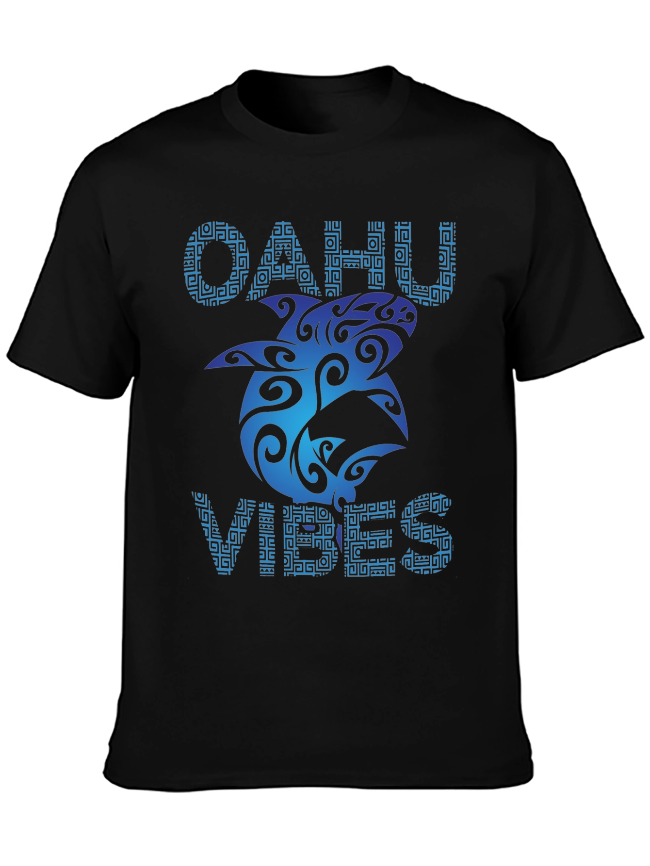 Oahu Vibes Black T-Shirt - Tribal Shark Design