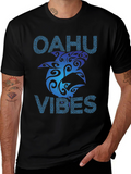Oahu Vibes Black T-Shirt - Tribal Shark Design