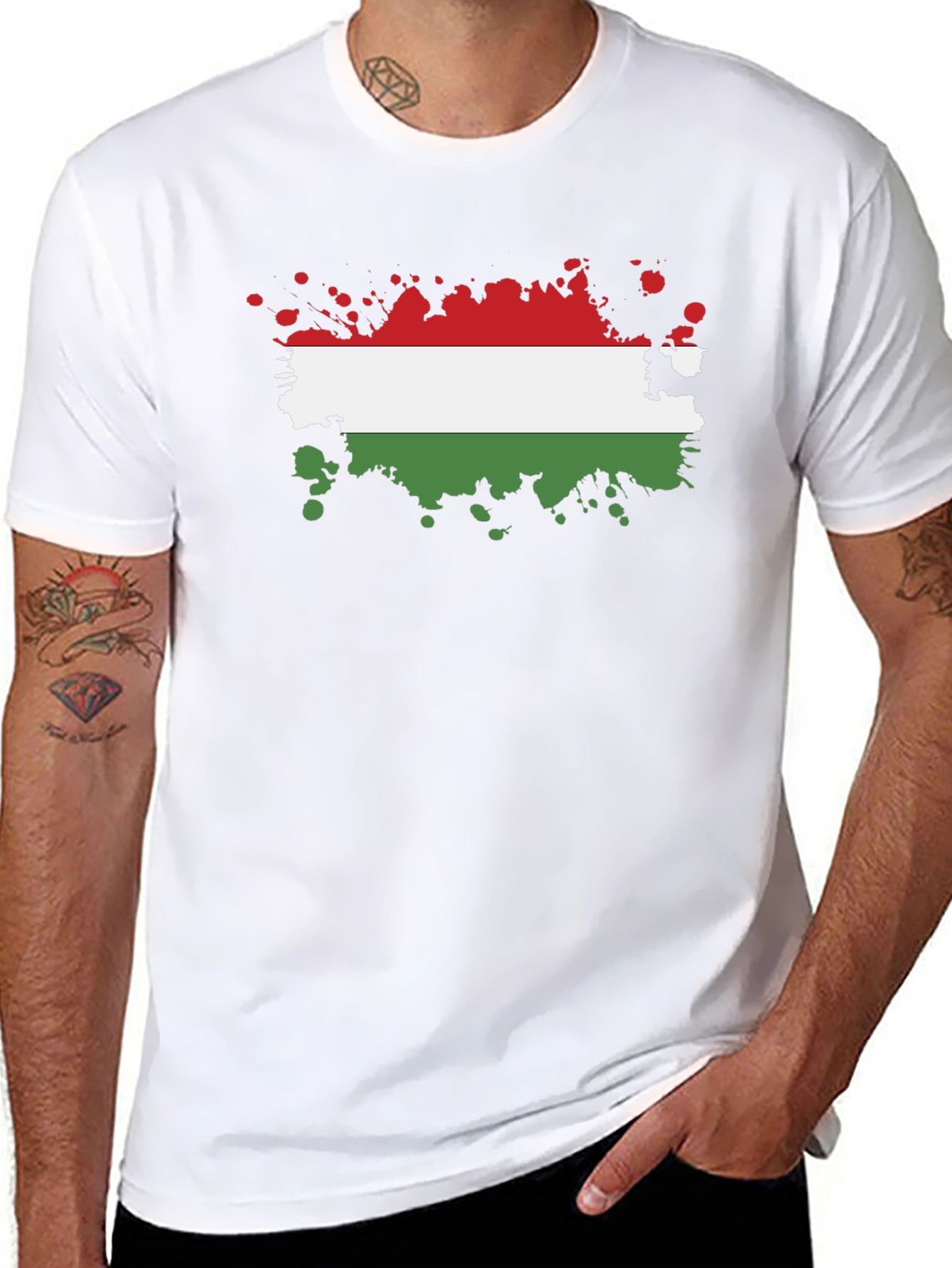 Hungarian Flag Splatter T-Shirt - Black Cotton Tee