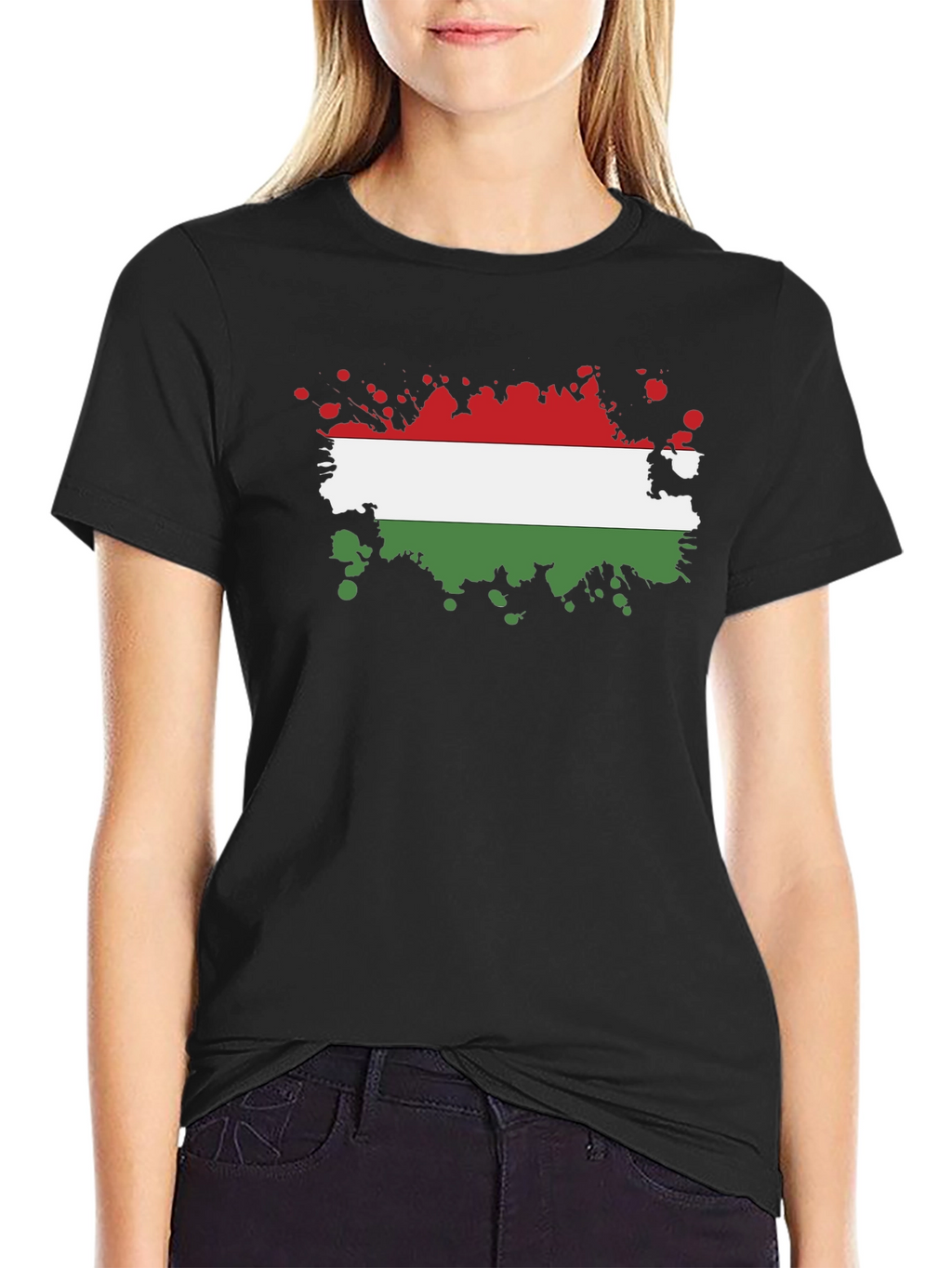 Hungarian Flag Splatter T-Shirt - Black Cotton Tee