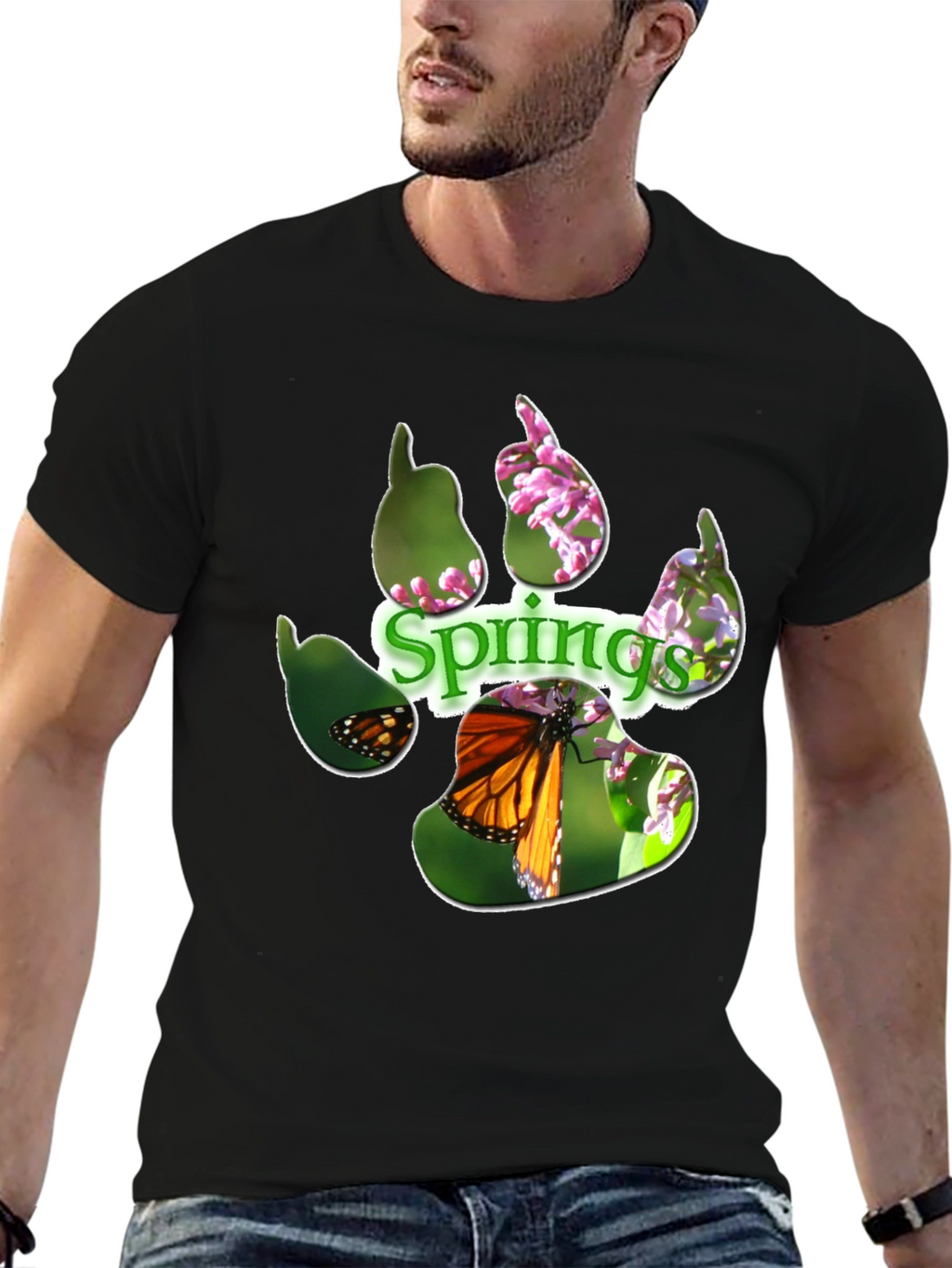 Springs Paw Print Butterfly Graphic T-Shirt