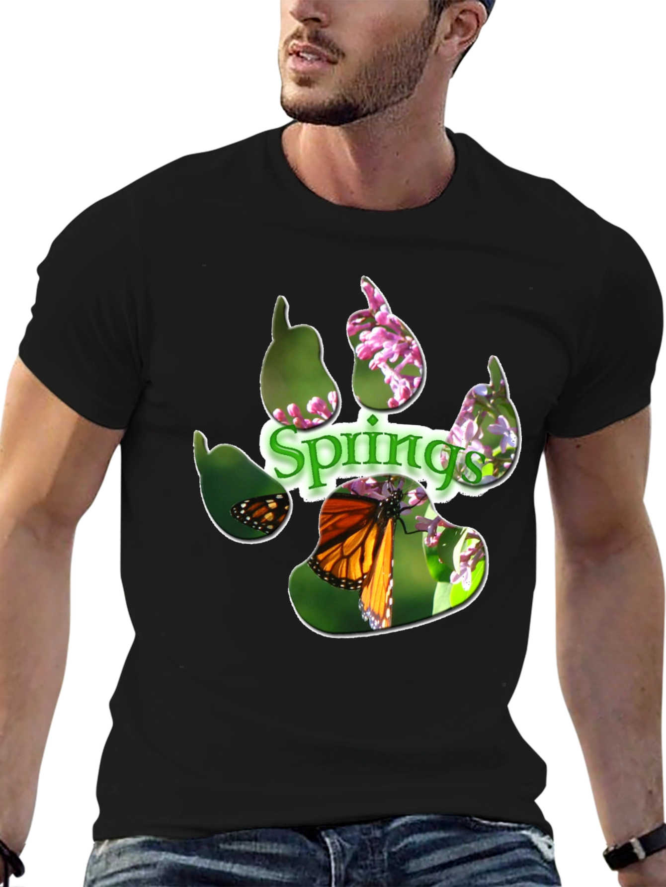 Springs Paw Print Butterfly Graphic T-Shirt