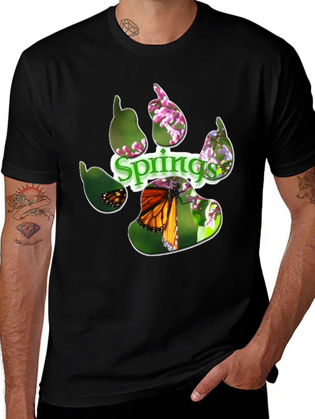 Springs Paw Print Butterfly Graphic T-Shirt