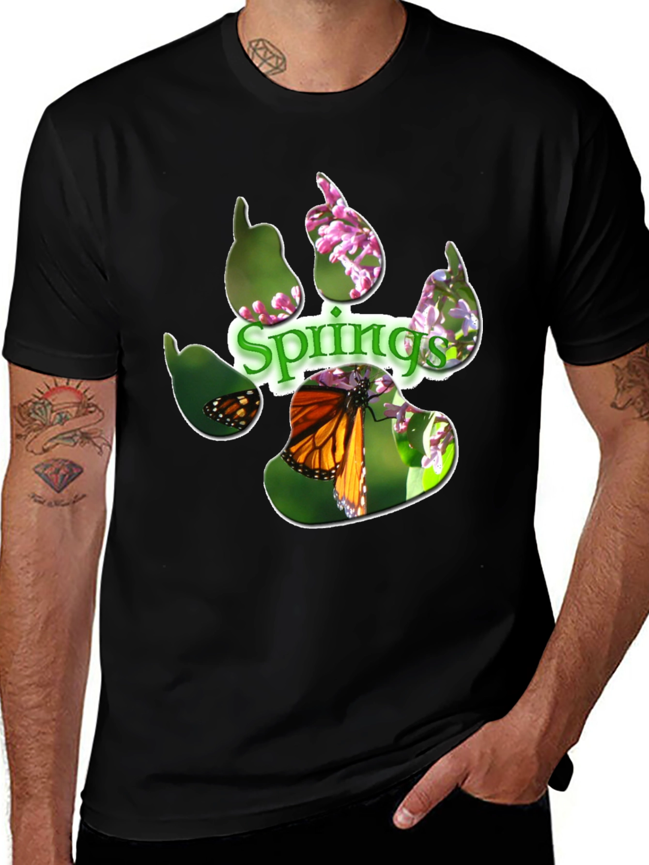 Springs Paw Print Butterfly Graphic T-Shirt