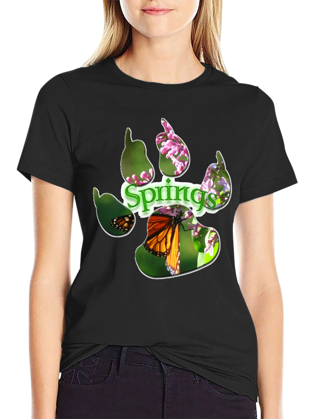 Springs Paw Print Butterfly Graphic T-Shirt