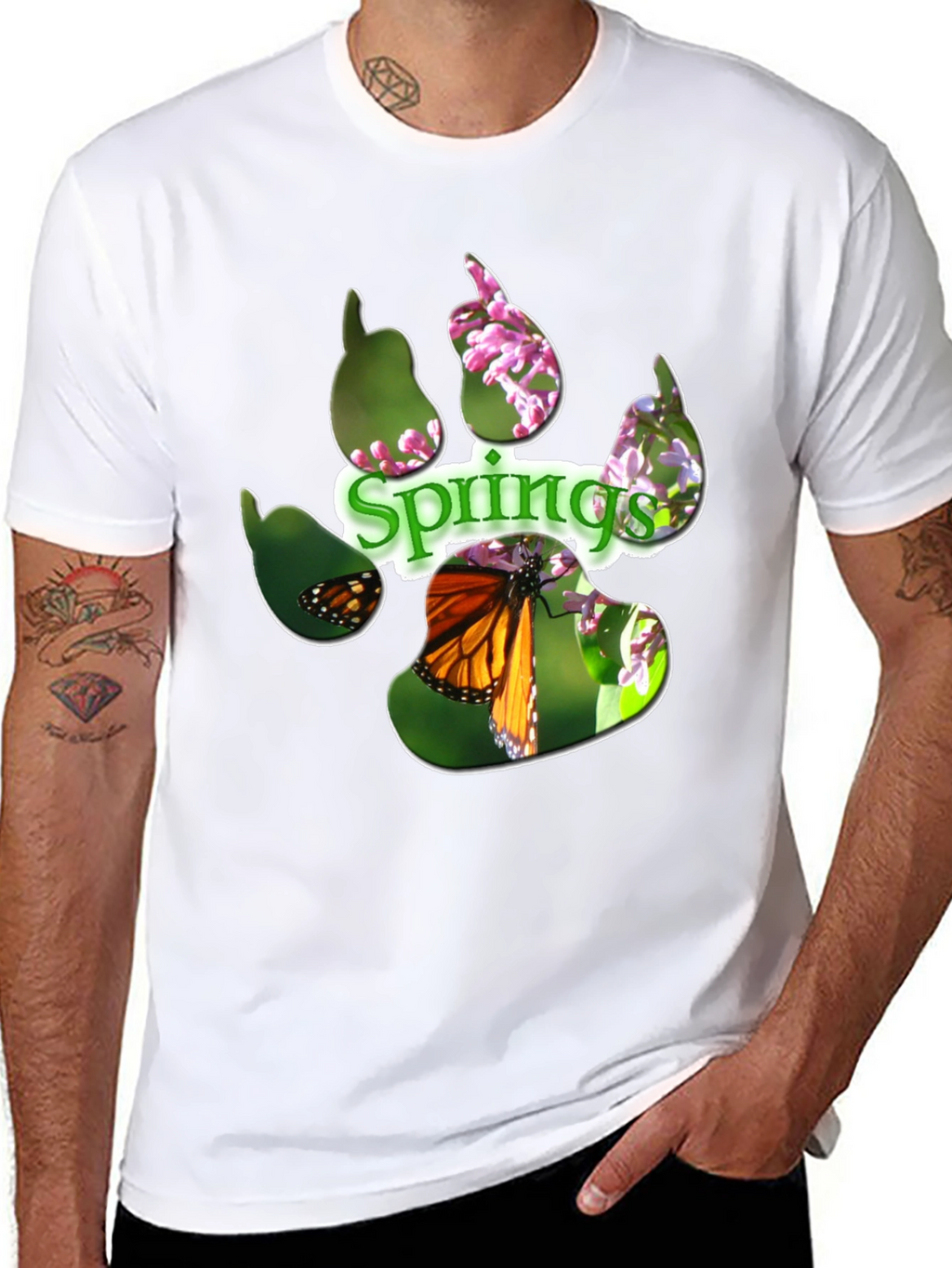 Springs Paw Print Butterfly Graphic T-Shirt