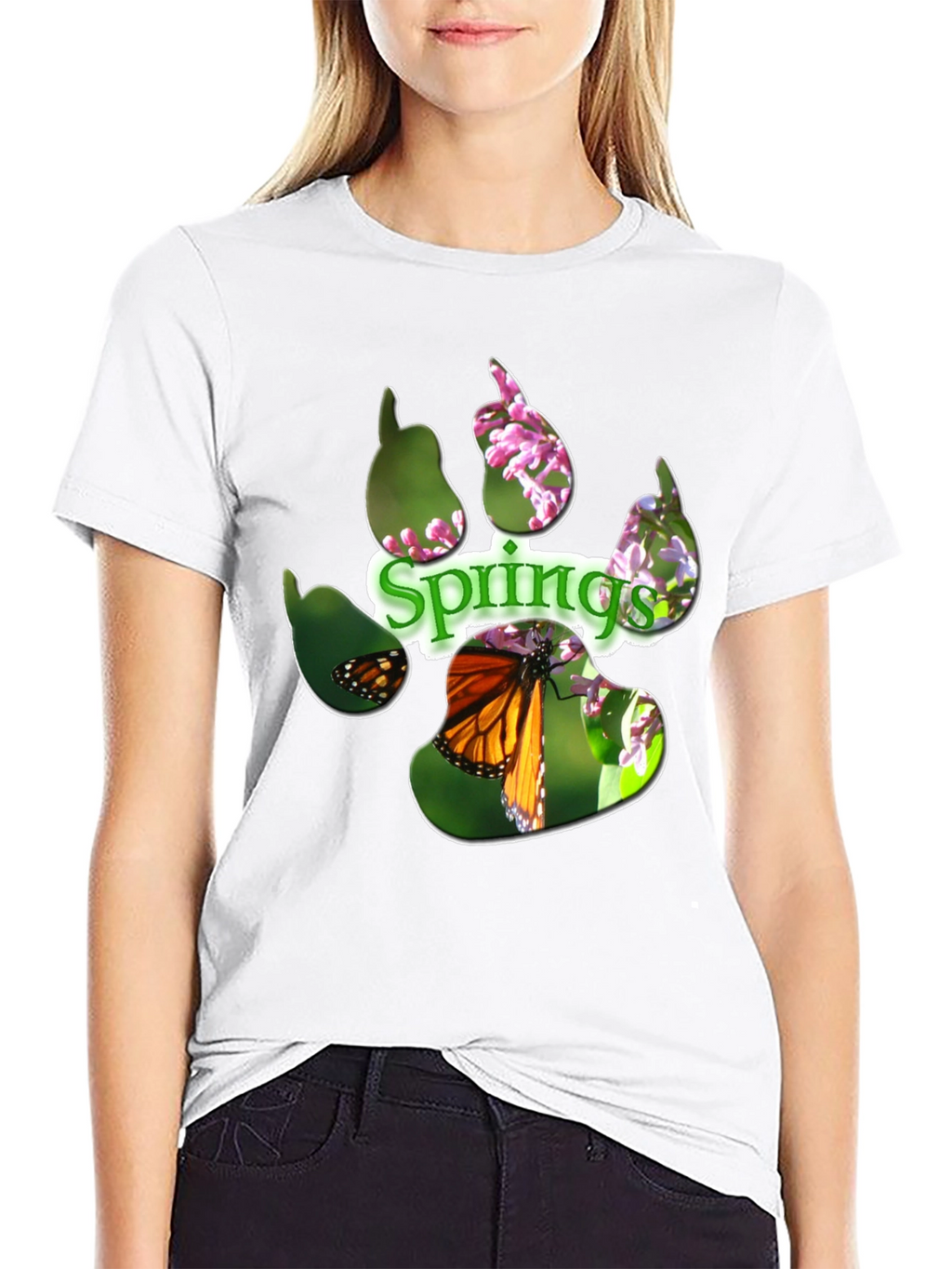 Springs Paw Print Butterfly Graphic T-Shirt